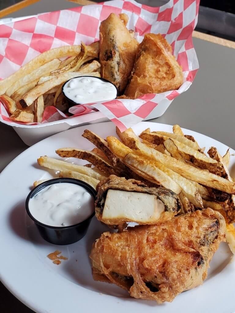 Vegan Fish Fillets, Fresh-Cut Fries, and Vegan Tartar Sauce