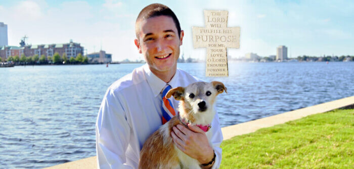 Dan Paden, PETA Vice President of Evidence Analysis, with dog