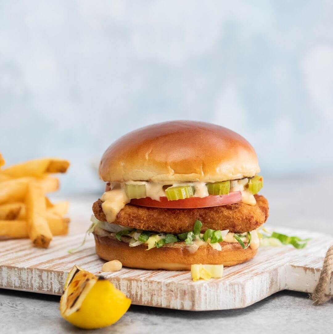 veggie grill's vegan cajun fish sandwich