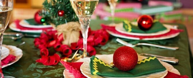 Dinner table decorated for Christmas